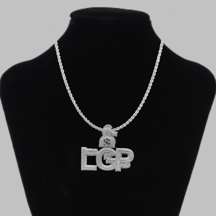 LGP Let's Get Paid Iced Out Letter Diamond Pendant Necklace