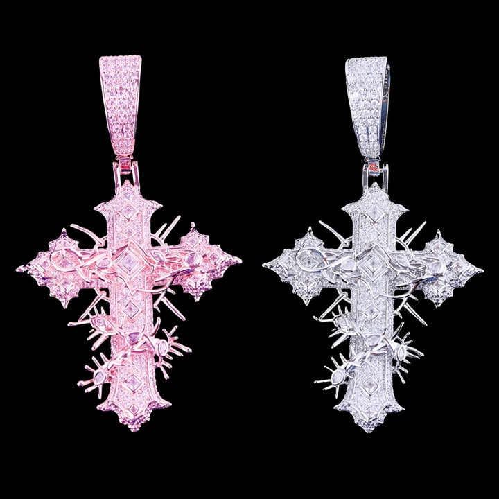 Thorned Frost Cross Iced Out Diamond Pendant Necklace