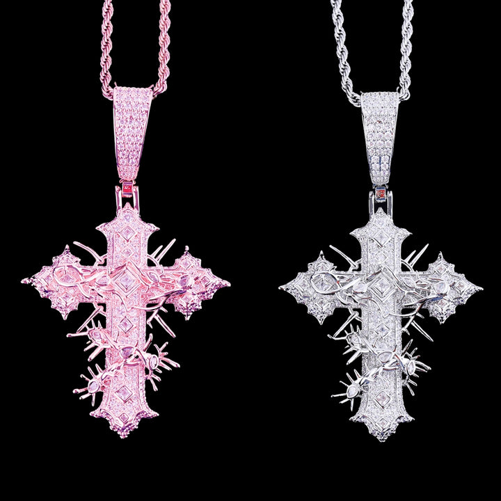 Thorned Frost Cross Iced Out Diamond Pendant Necklace