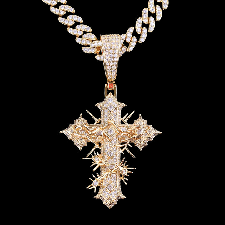 Thorned Frost Cross Iced Out Diamond Pendant Necklace