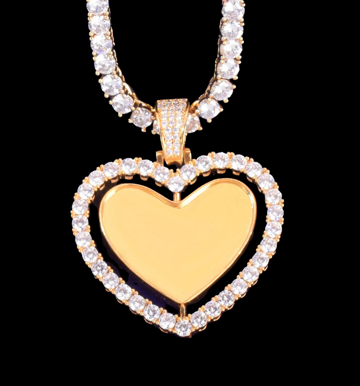 Rotating Double-Sided Heart Tennis Custom Photo Picture Pendant Necklace
