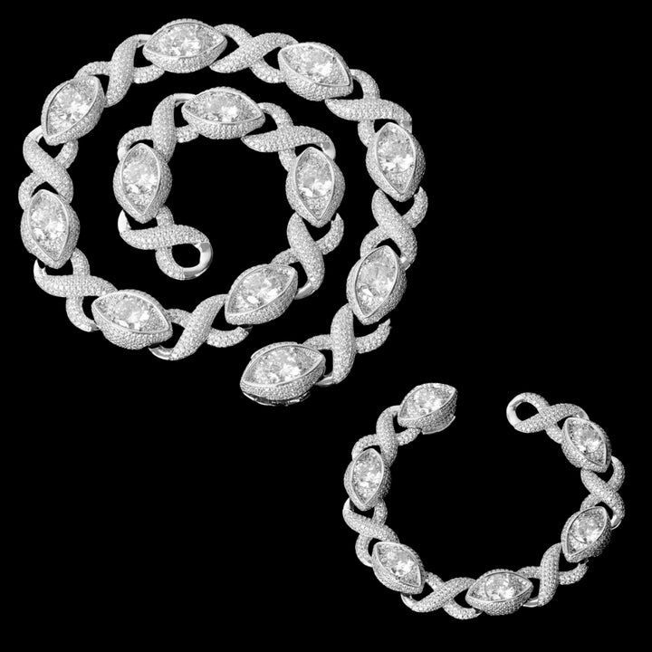 20MM Diamond Eyes Infinity Linked Iced Out Diamond Necklace Bracelet Set