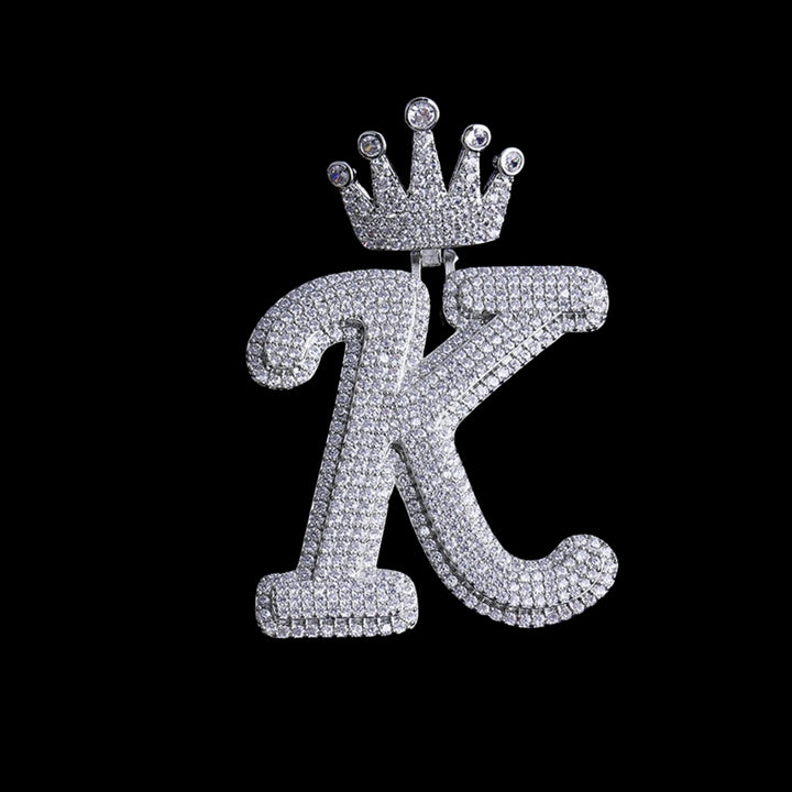 NEW | Crown Letter K Iced Out Diamond Pendant Necklace