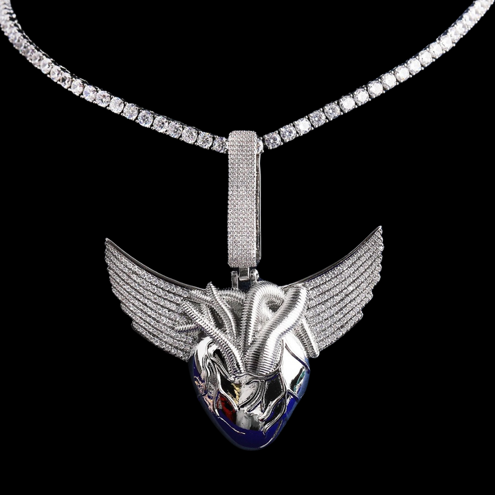 Anatomical Winged Heart Iced Out Diamond Pendant Necklace