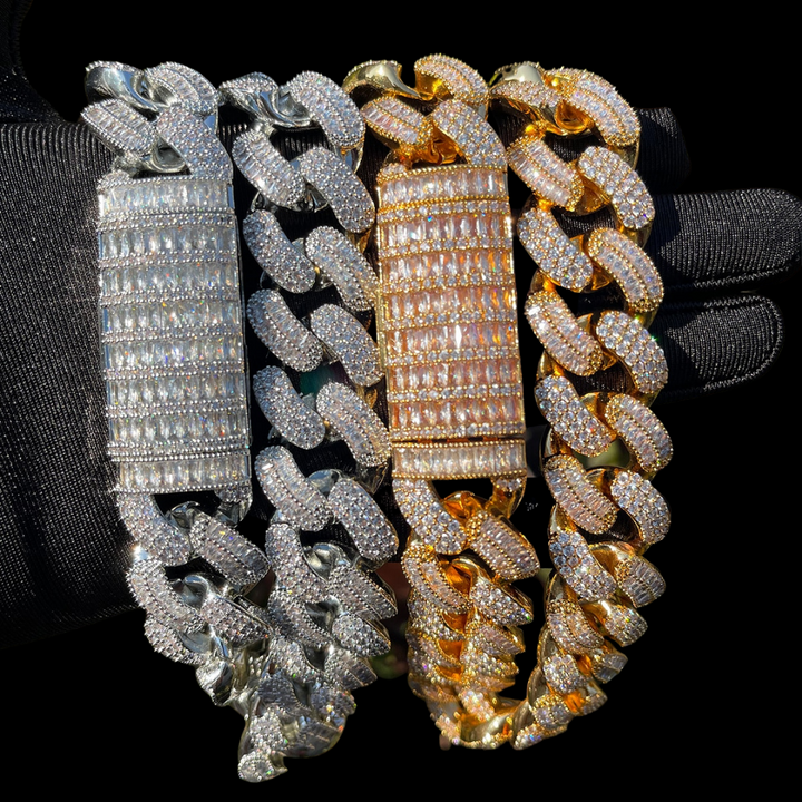 20MM Stones and Baguette Cuban Link Iced Out Diamond Necklace Bracelet Set