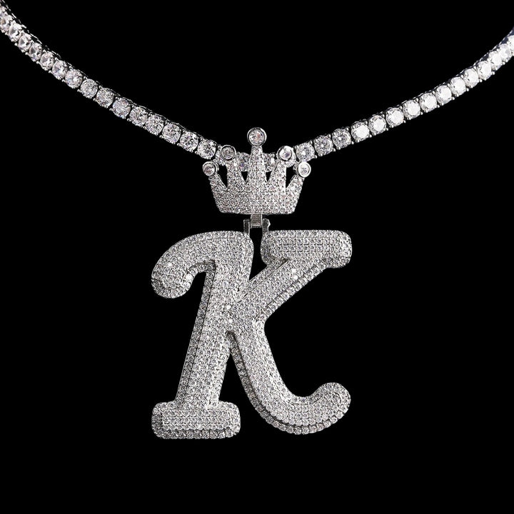 NEW | Crown Letter K Iced Out Diamond Pendant Necklace