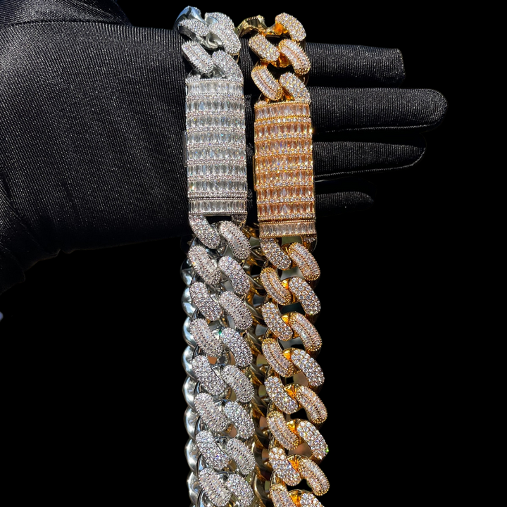 20MM Stones and Baguette Cuban Link Iced Out Diamond Necklace Bracelet Set
