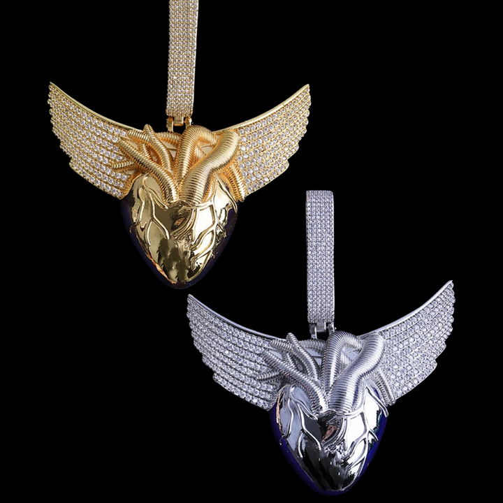 Anatomical Winged Heart Iced Out Diamond Pendant Necklace
