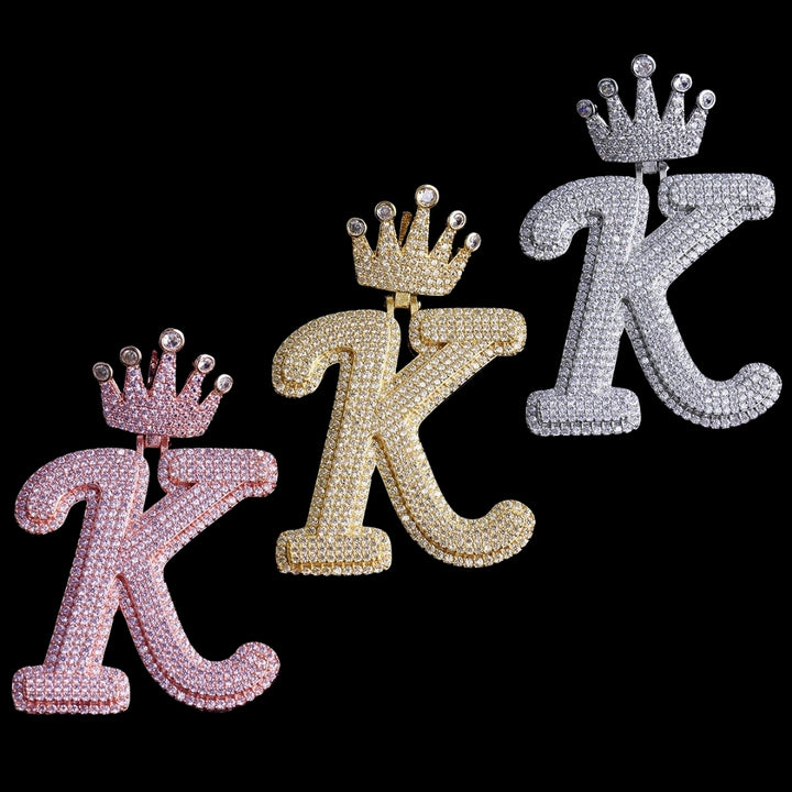NEW | Crown Letter K Iced Out Diamond Pendant Necklace