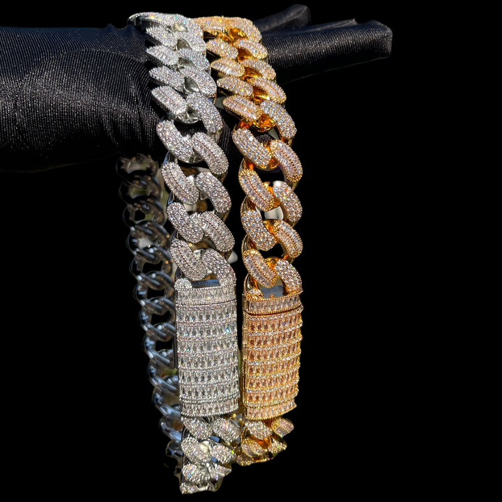 20MM Stones and Baguette Cuban Link Iced Out Diamond Necklace Bracelet Set