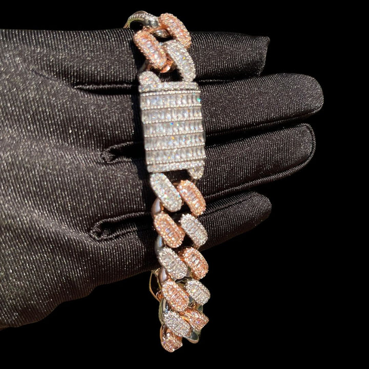 20MM Baguette Link Iced Out Diamond Necklace Bracelet Set