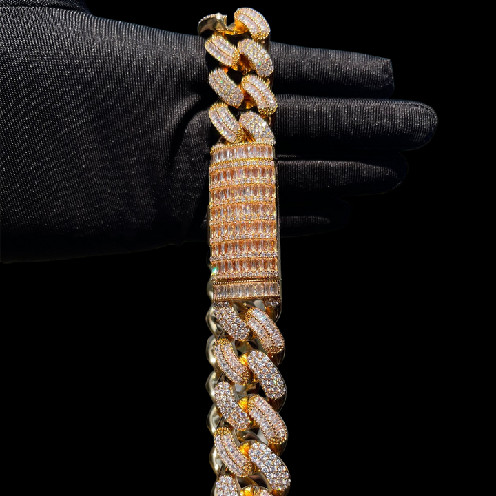 20MM Stones and Baguette Cuban Link Iced Out Diamond Necklace Bracelet Set