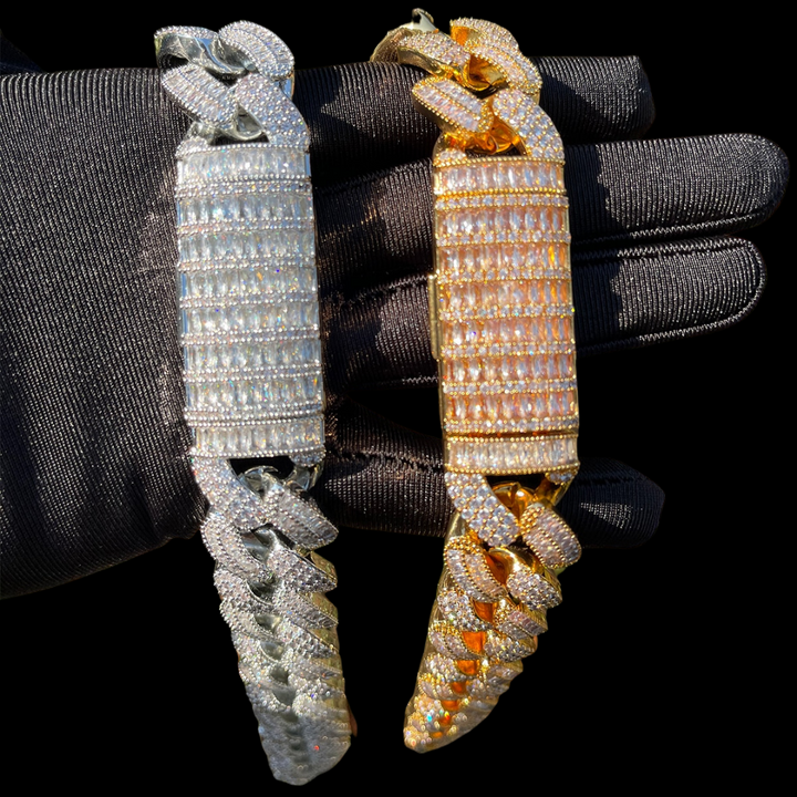 20MM Stones and Baguette Cuban Link Iced Out Diamond Necklace Bracelet Set