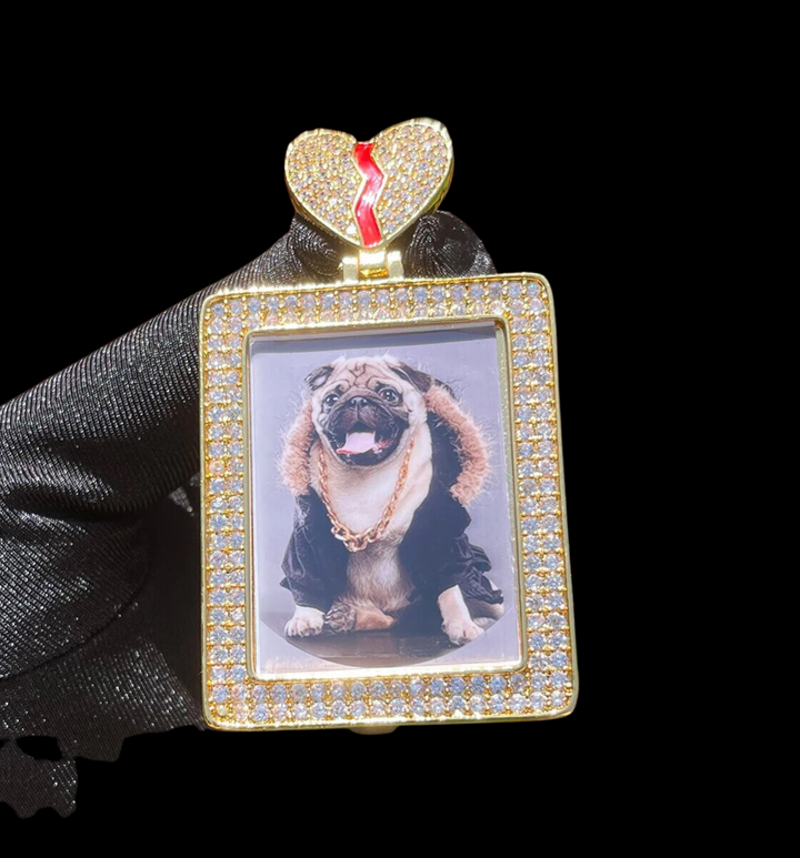 Rectangle Broken Heart Custom Photo Picture Pendant Necklace