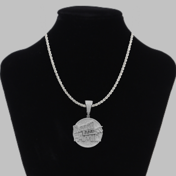 Money And Family Round Iced Out Letter Diamond Pendant Necklace