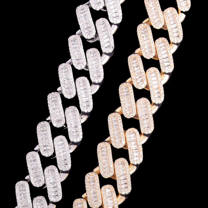 20MM Baguette Link Iced Out Diamond Necklace Bracelet Set
