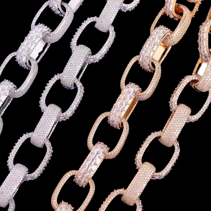 20MM Baguette and Stones Box Link Iced Out Diamond Necklace Chain