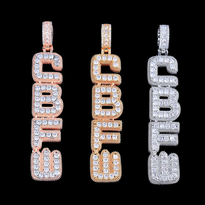 NEW | Vertical Block Iced Out Personalized Custom Name Necklace Pendant