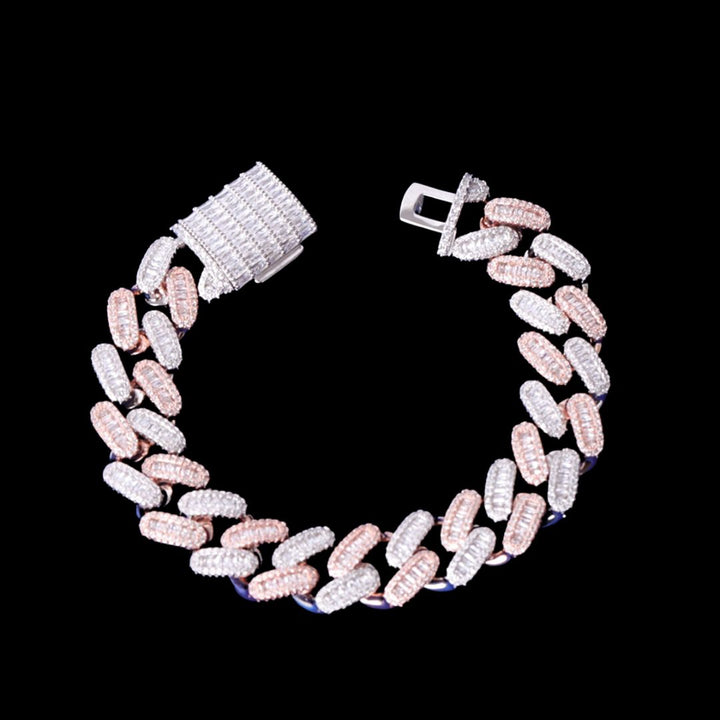 20MM Baguette Link Iced Out Diamond Necklace Bracelet Set