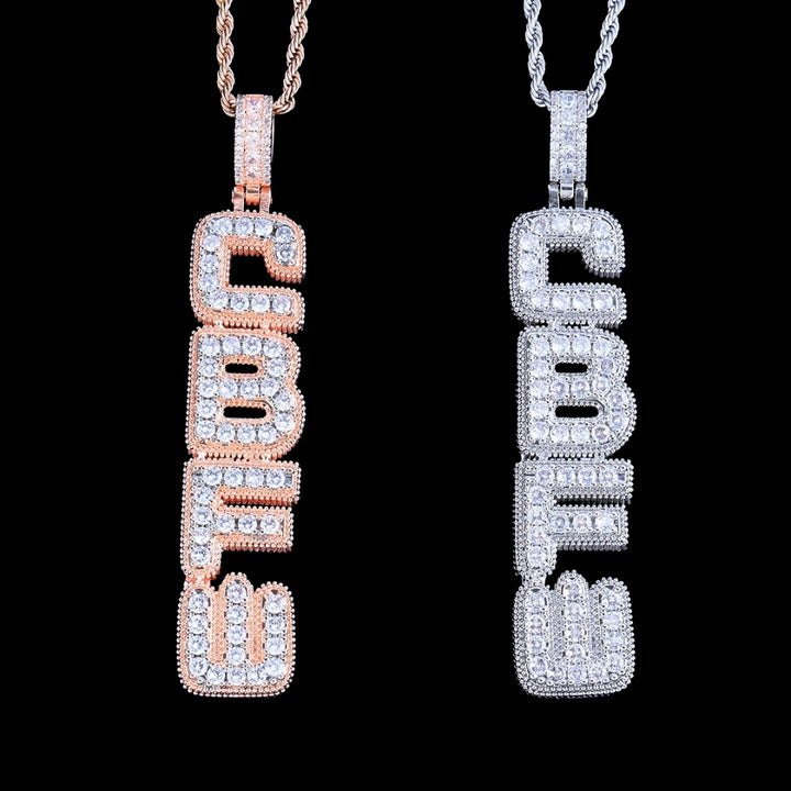 NEW | Vertical Block Iced Out Personalized Custom Name Necklace Pendant