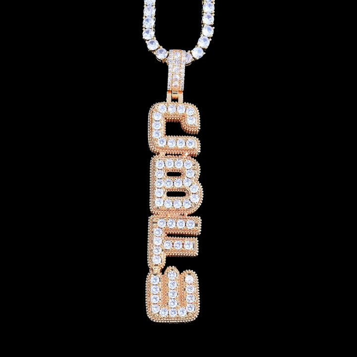 NEW | Vertical Block Iced Out Personalized Custom Name Necklace Pendant