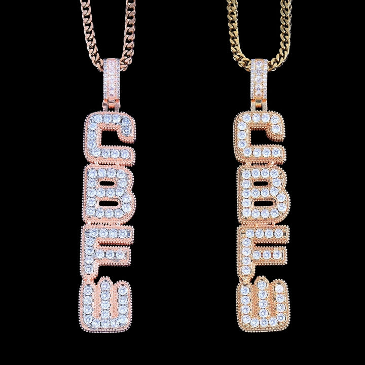 NEW | Vertical Block Iced Out Personalized Custom Name Necklace Pendant