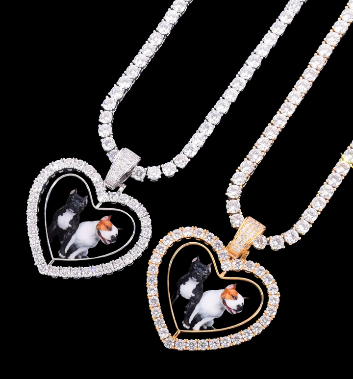 Rotating Double-Sided Heart Tennis Custom Photo Picture Pendant Necklace