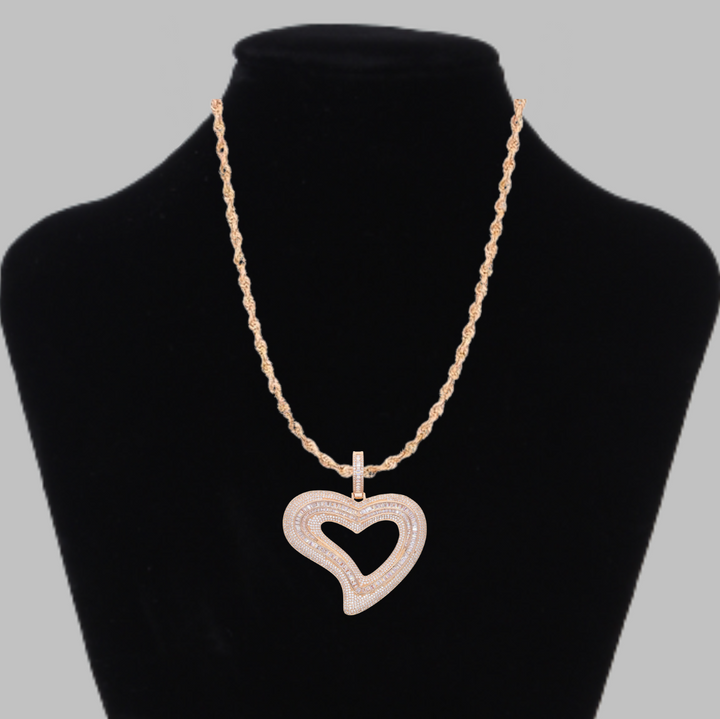 Baguette Heart Iced Out Diamond Pendant Necklace