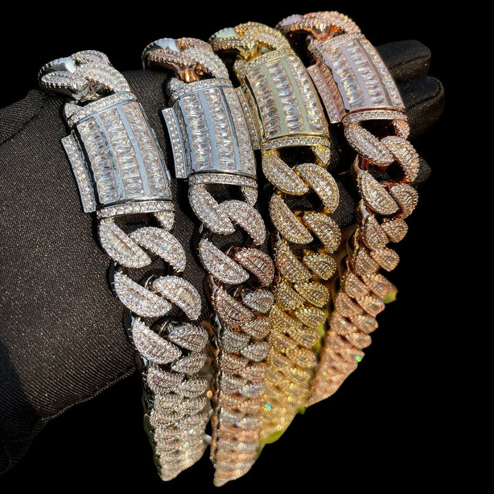 20MM Tennis-Baguette-Diamond Triple Edition Iced Out Diamond Necklace Bracelet Set