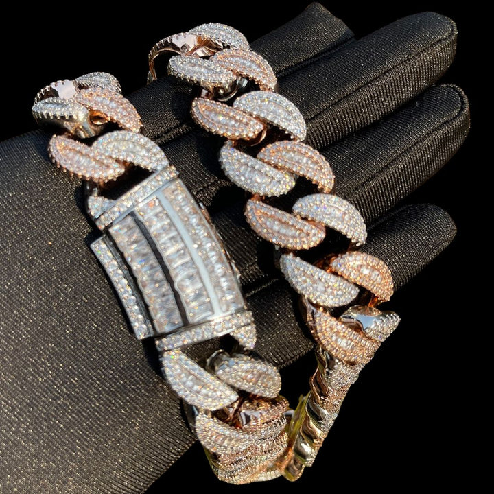 20MM Tennis-Baguette-Diamond Triple Edition Iced Out Diamond Necklace Bracelet Set