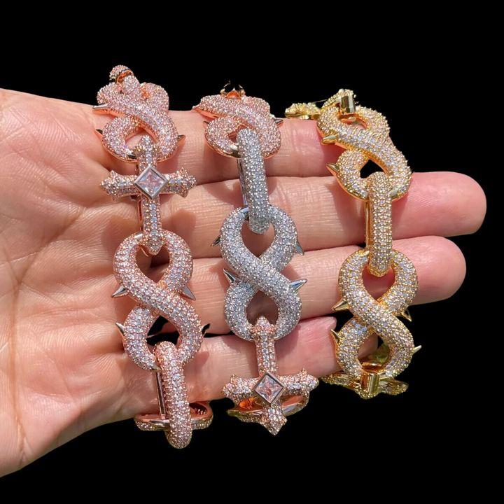 18MM Cross and Infinity Link Iced Out Diamond Necklace Bracelet Set