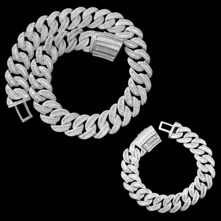 20MM Tennis-Baguette-Diamond Triple Edition Iced Out Diamond Necklace Bracelet Set