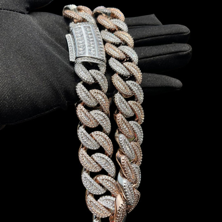 20MM Tennis-Baguette-Diamond Triple Edition Iced Out Diamond Necklace Bracelet Set