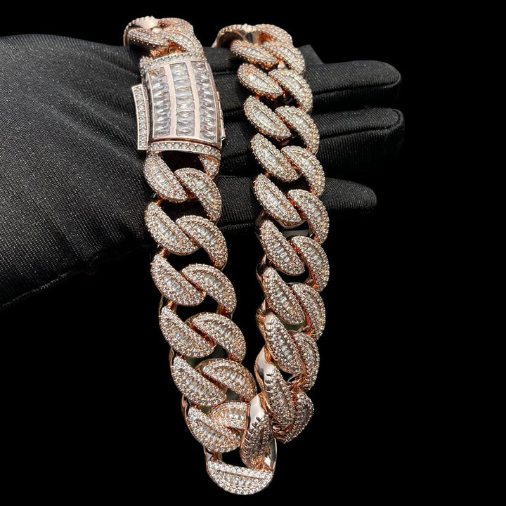 20MM Tennis-Baguette-Diamond Triple Edition Iced Out Diamond Necklace Bracelet Set