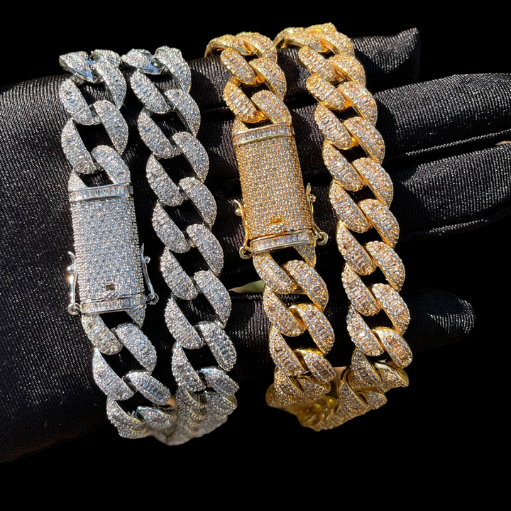 14MM Classy Prong Setting Iced Out Diamond Necklace Bracelet Set