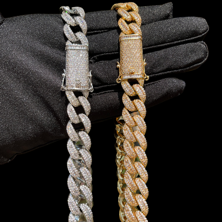 14MM Classy Prong Setting Iced Out Diamond Necklace Bracelet Set