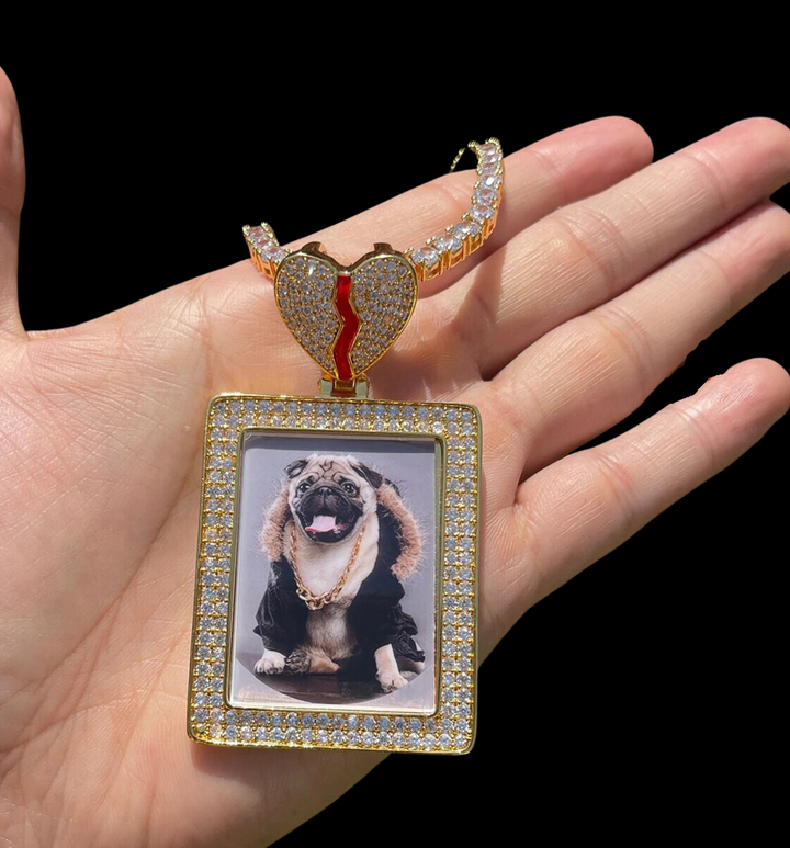 Rectangle Broken Heart Custom Photo Picture Pendant Necklace