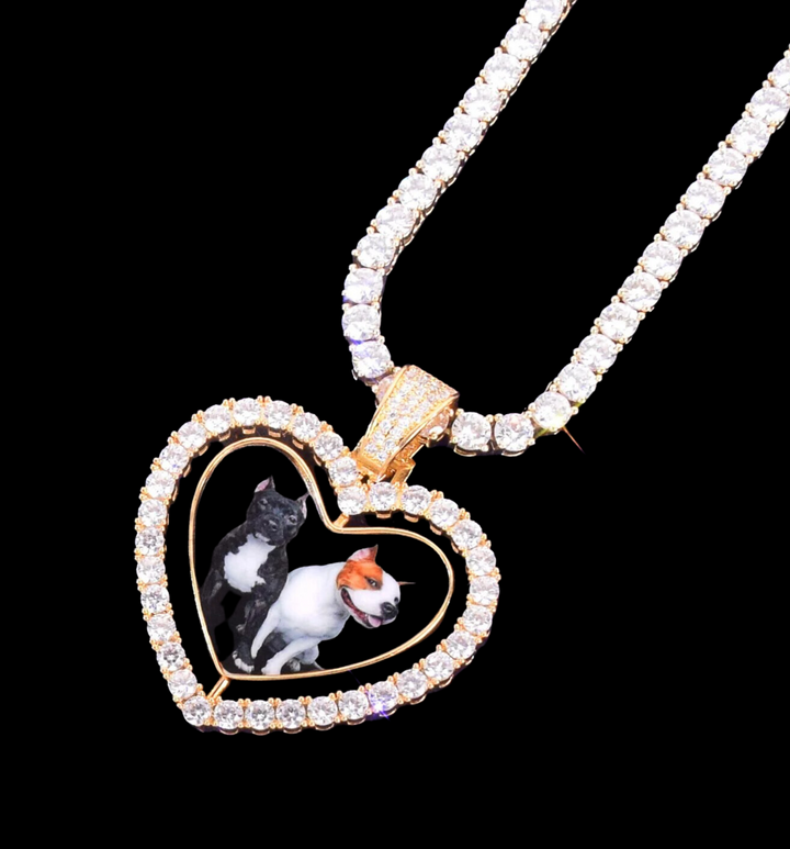 Rotating Double-Sided Heart Tennis Custom Photo Picture Pendant Necklace