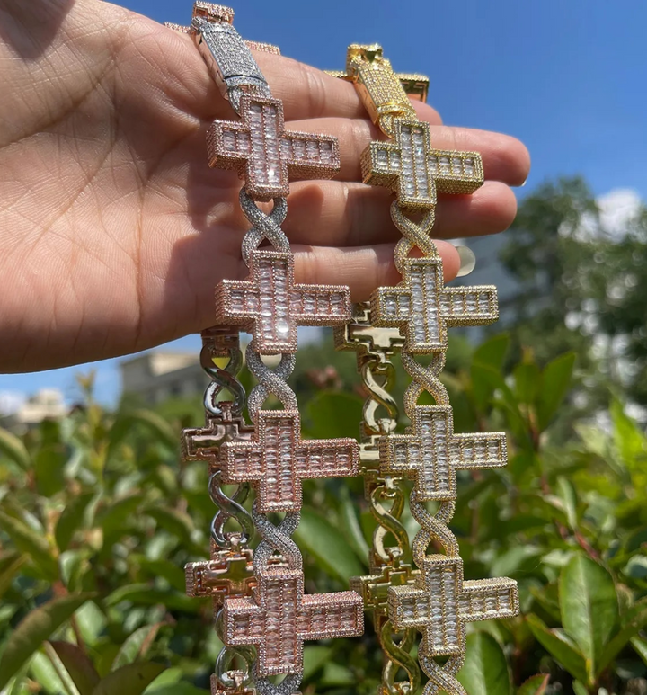 14mm Cross Infinity Link Iced Out Diamond Necklace Chain