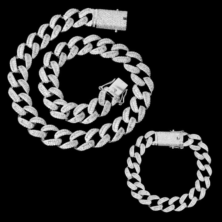 14MM Classy Prong Setting Iced Out Diamond Necklace Bracelet Set