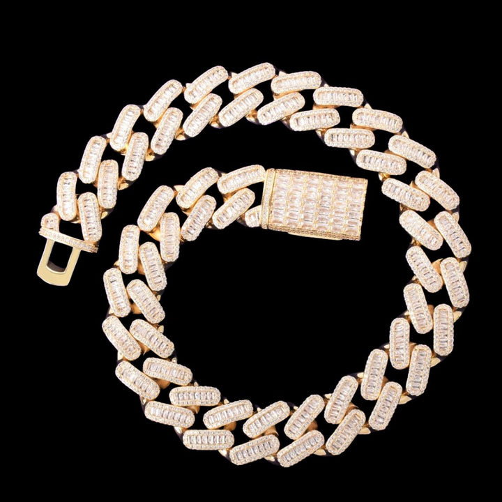20MM Baguette Link Iced Out Diamond Necklace Bracelet Set