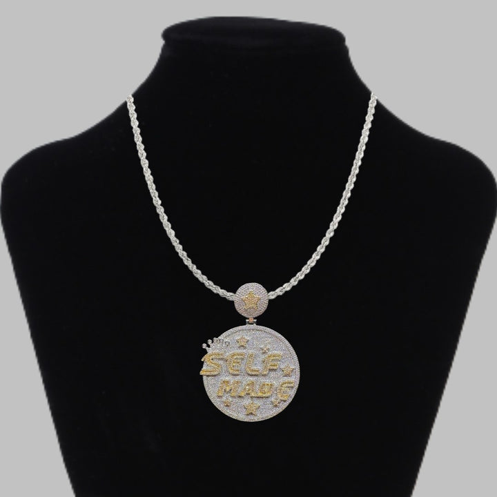 Limited Self Made Round Iced Out Letter Diamond Pendant Necklace