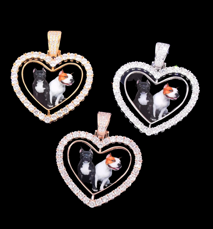 Rotating Double-Sided Heart Tennis Custom Photo Picture Pendant Necklace