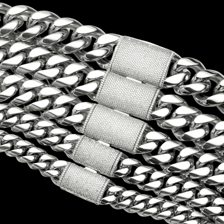 12MM-22MM VVS Iced Box Clasp Luxury Stainless Steel Bracelet