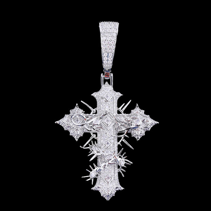 Thorned Frost Cross Iced Out Diamond Pendant Necklace