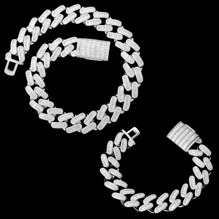 20MM Baguette Link Iced Out Diamond Necklace Bracelet Set