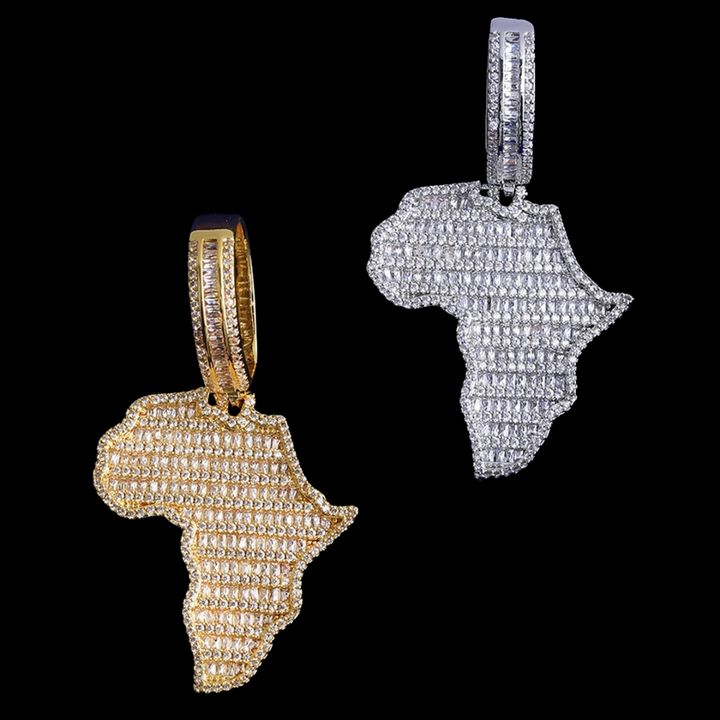 Solid Africa Map Iced Out Diamond Pendant Necklace