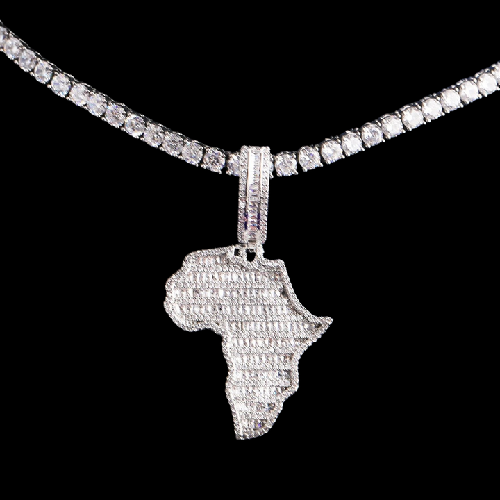 Solid Africa Map Iced Out Diamond Pendant Necklace
