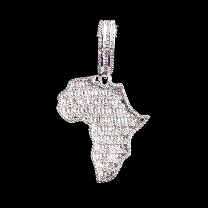 Solid Africa Map Iced Out Diamond Pendant Necklace
