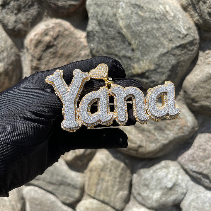 Charming Glow Heart Bail Iced Out Personalized Custom Name Necklace Pendant